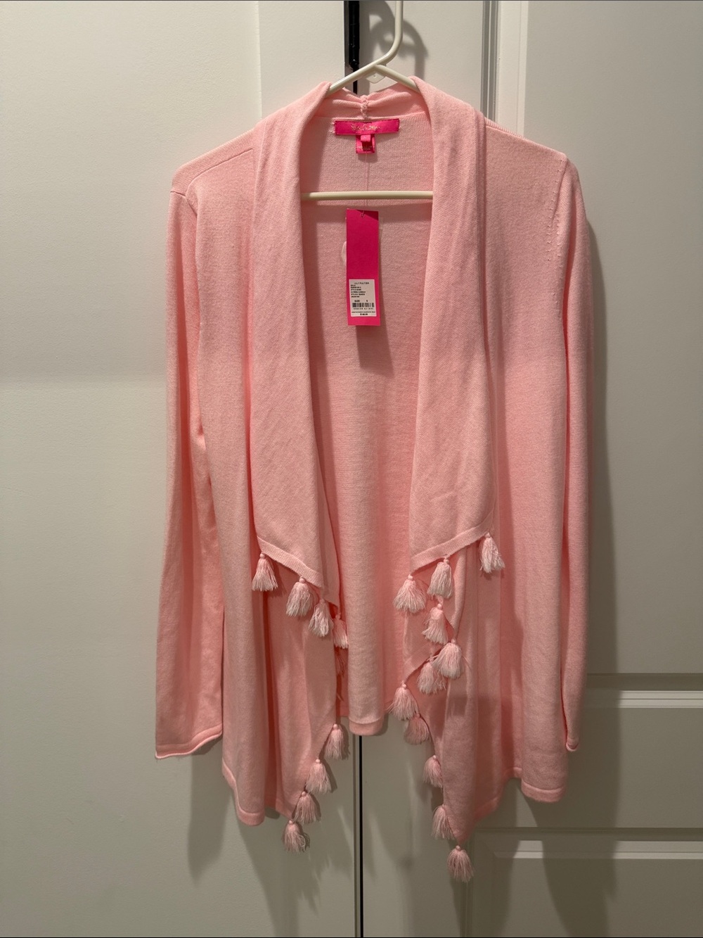 Lilly Pulitzer Light Pink Tassel Open-Front Cardigan